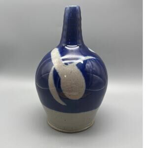 Studio pottery Bud Vase Blue‎ Stoneware stamped signed